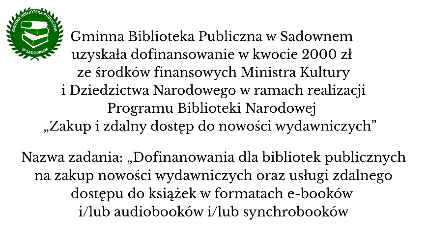 Nasza Biblioteka otrzymała dofinansowanie w kwocie 2000 zł